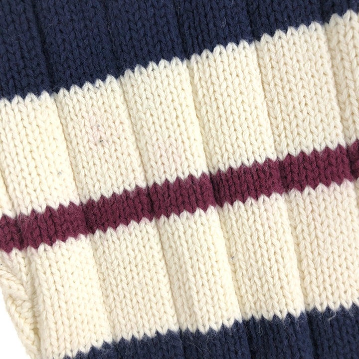JOHN ASHFORD Striped Pattern Cable Knit Cotton Knit Sweater Men's XL cotton pale white type Vintage Second Hand
