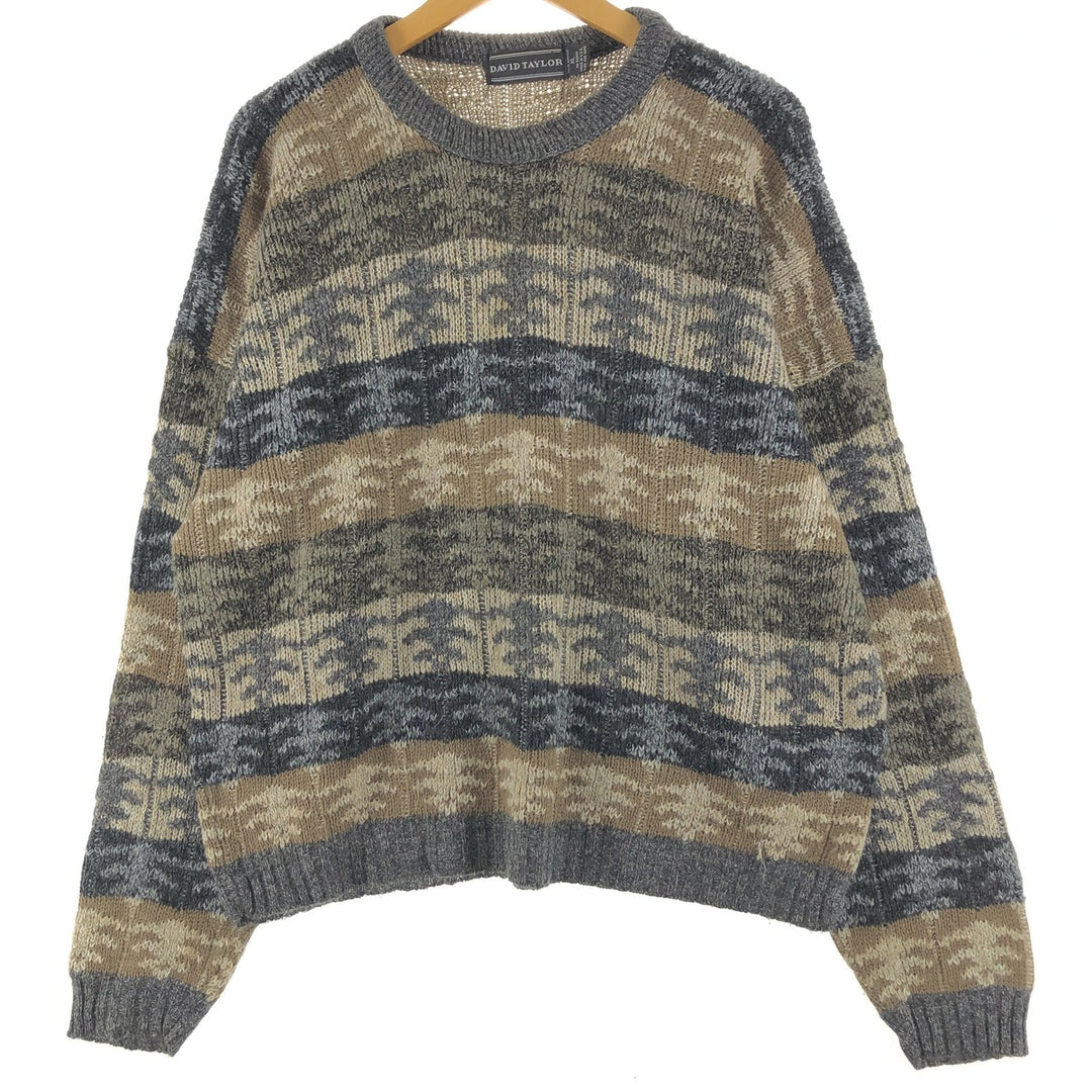 DAVID TAYLOR All-over print acrylic knit sweater Made in USA Men's XL acrylic multicolor Vintage Second Hand