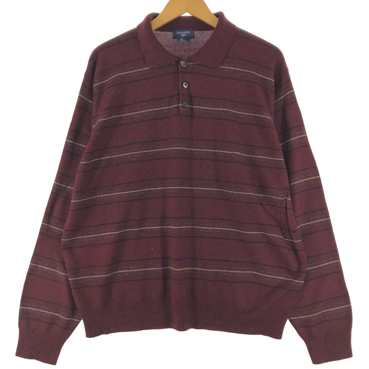 Dockers Border Pattern Collared Half Button Acrylic Knit Sweater Men's L acrylic red type reddish brown Vintage Second Hand
