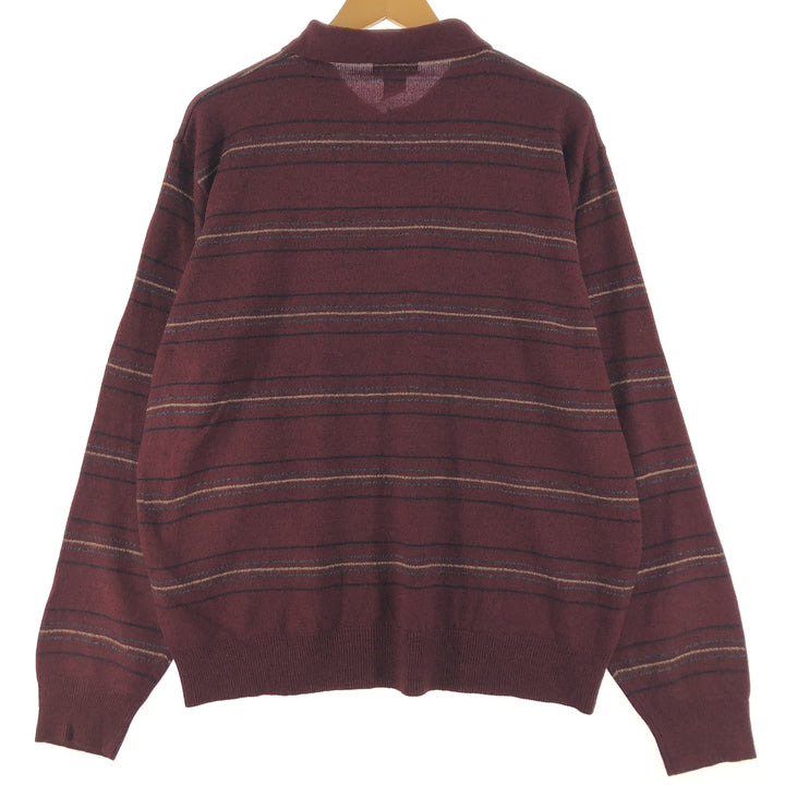 Dockers Border Pattern Collared Half Button Acrylic Knit Sweater Men's L acrylic red type reddish brown Vintage Second Hand