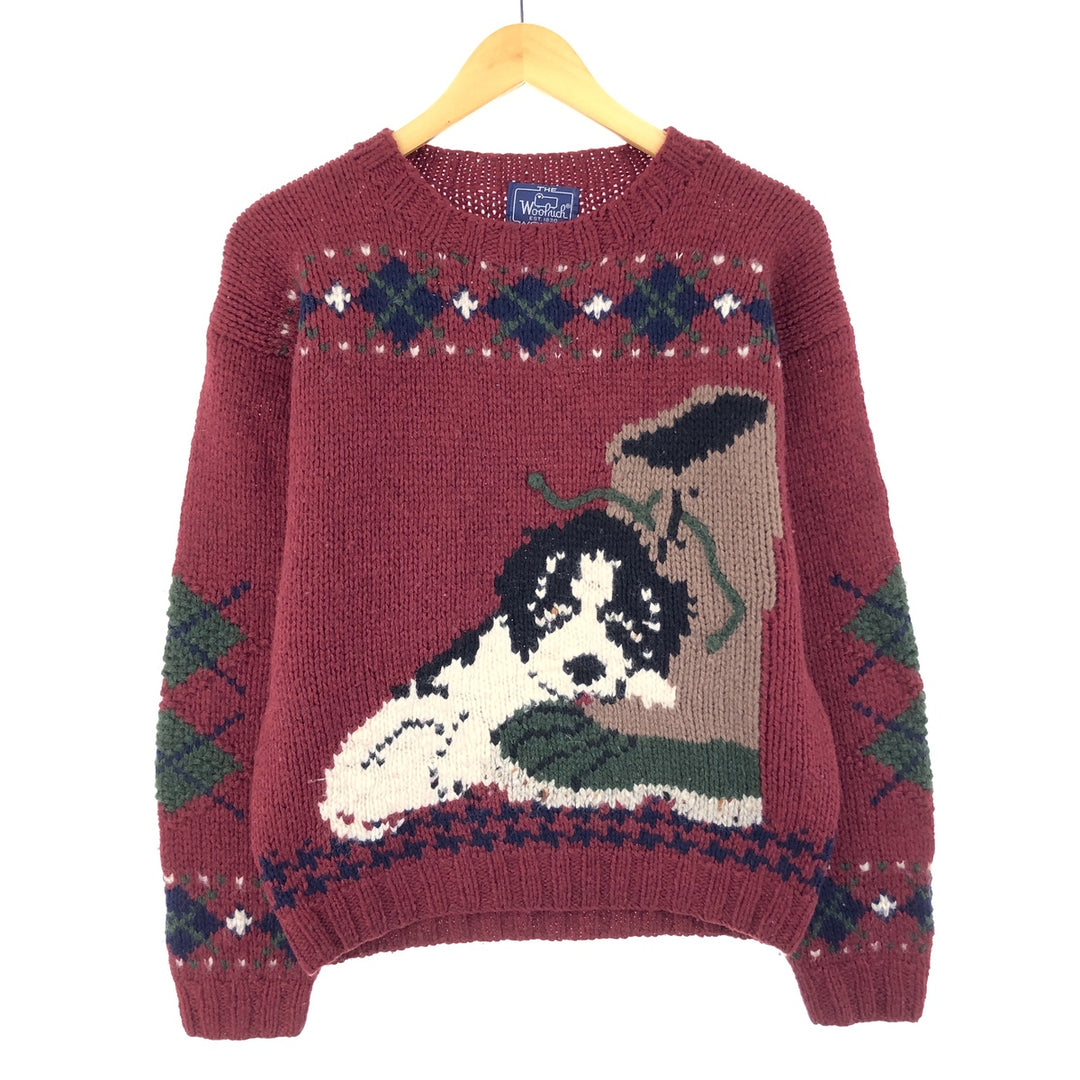 80'S WOOLRICH THE WOMAN Animal Pattern Dog Pattern Wool Knit Sweater Women's L Vintage /eaa365063