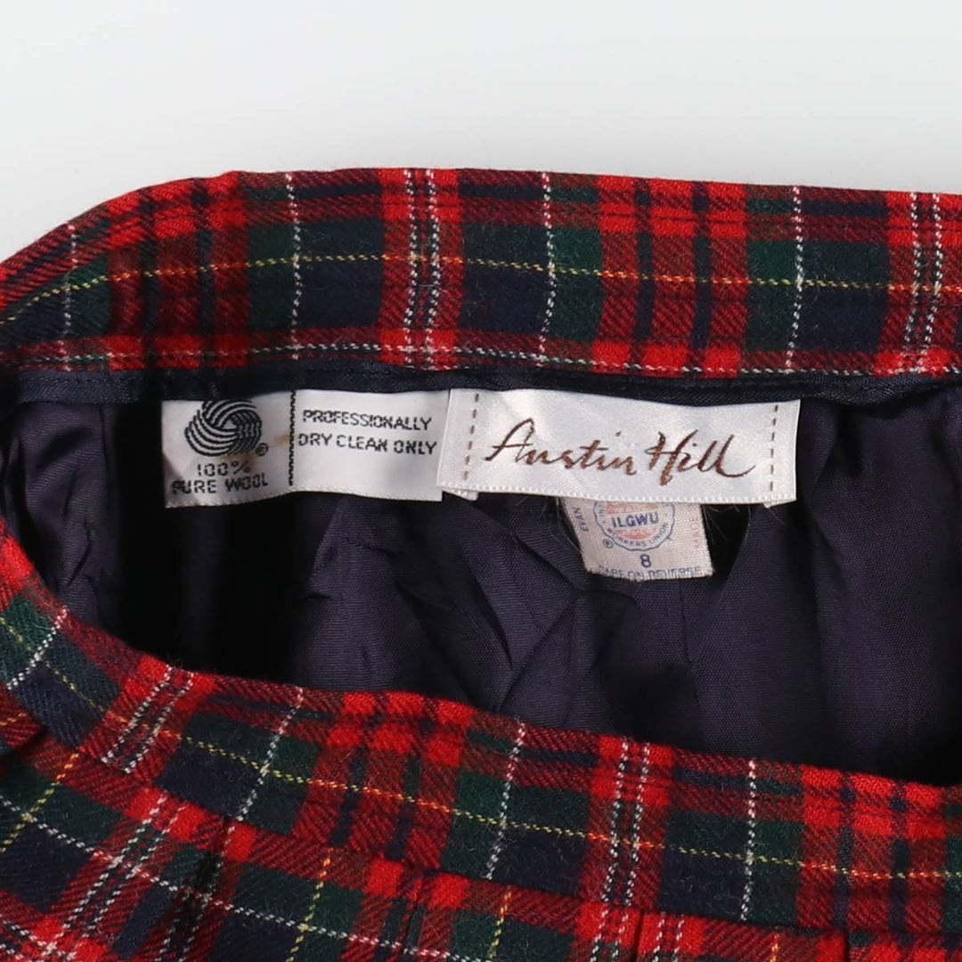 80'S Austin Hill Tartan Check Wool Half-Length Pleated Skirt Made in USA Women's L Size Vintage /eaa365624