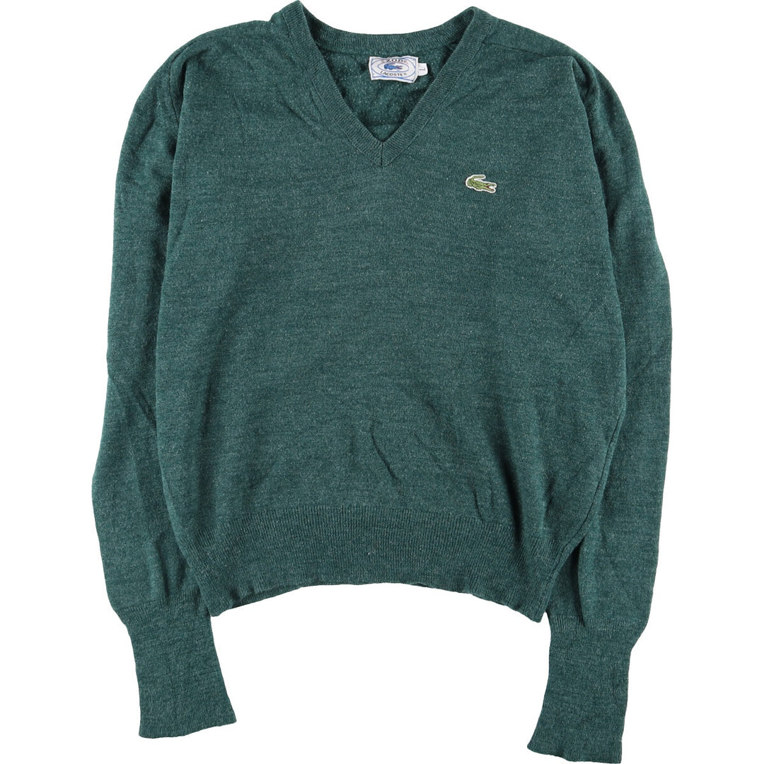 70s-80'S Lacoste IZOD V-neck acrylic knit sweater, men's L, vintage Oron Acrylic Green type dark green Vintage Second Hand