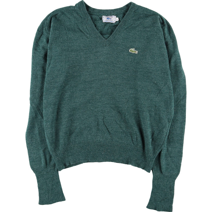 70s-80'S Lacoste IZOD V-neck acrylic knit sweater, men's L, vintage Oron Acrylic Green type dark green Vintage Second Hand