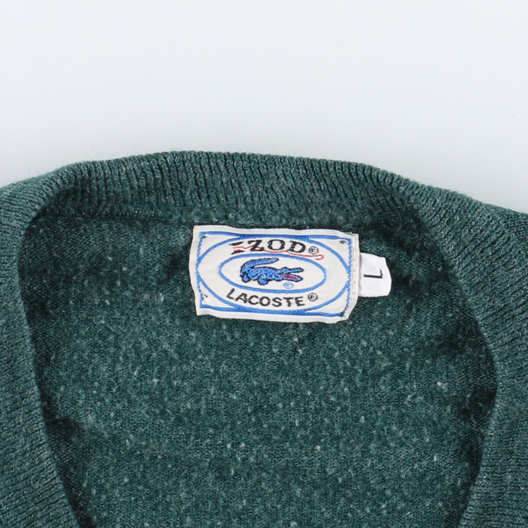 70s-80'S Lacoste IZOD V-neck acrylic knit sweater, men's L, vintage Oron Acrylic Green type dark green Vintage Second Hand