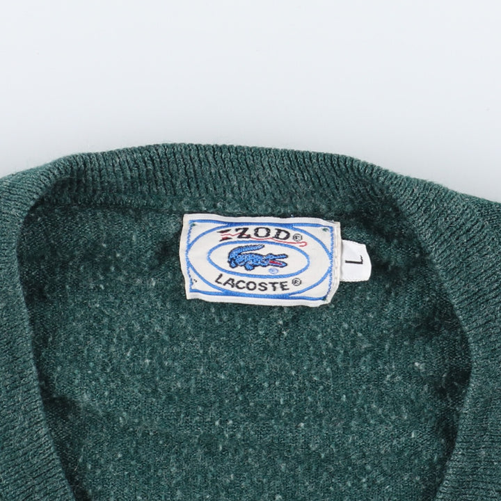 70s-80'S Lacoste IZOD V-neck acrylic knit sweater, men's L, vintage Oron Acrylic Green type dark green Vintage Second Hand