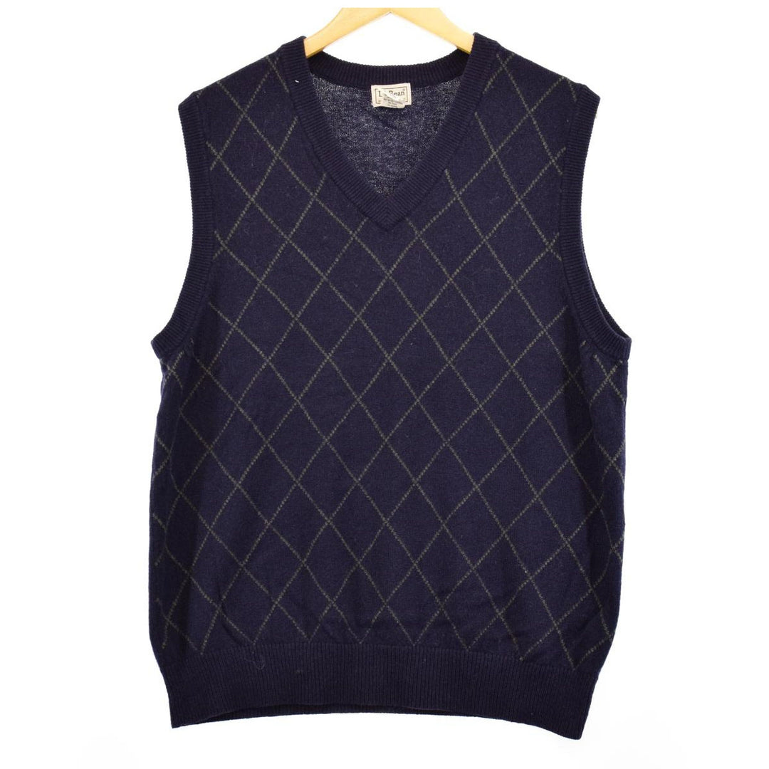 LLBean All-over Print V-neck Wool Knit Vest Men's L /eaa365720