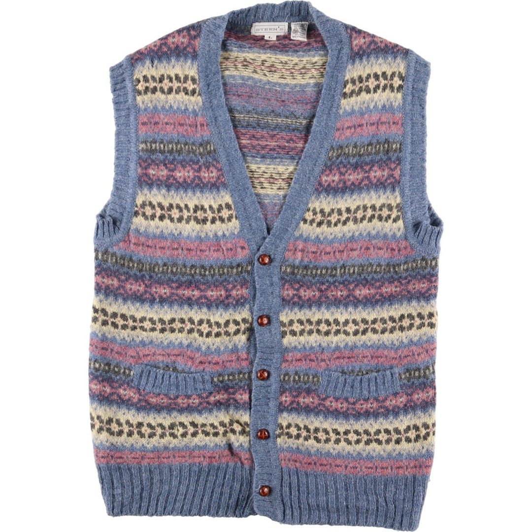 STERN'S All-over Pattern Open-front Wool Knit Vest Women's M /eaa365728