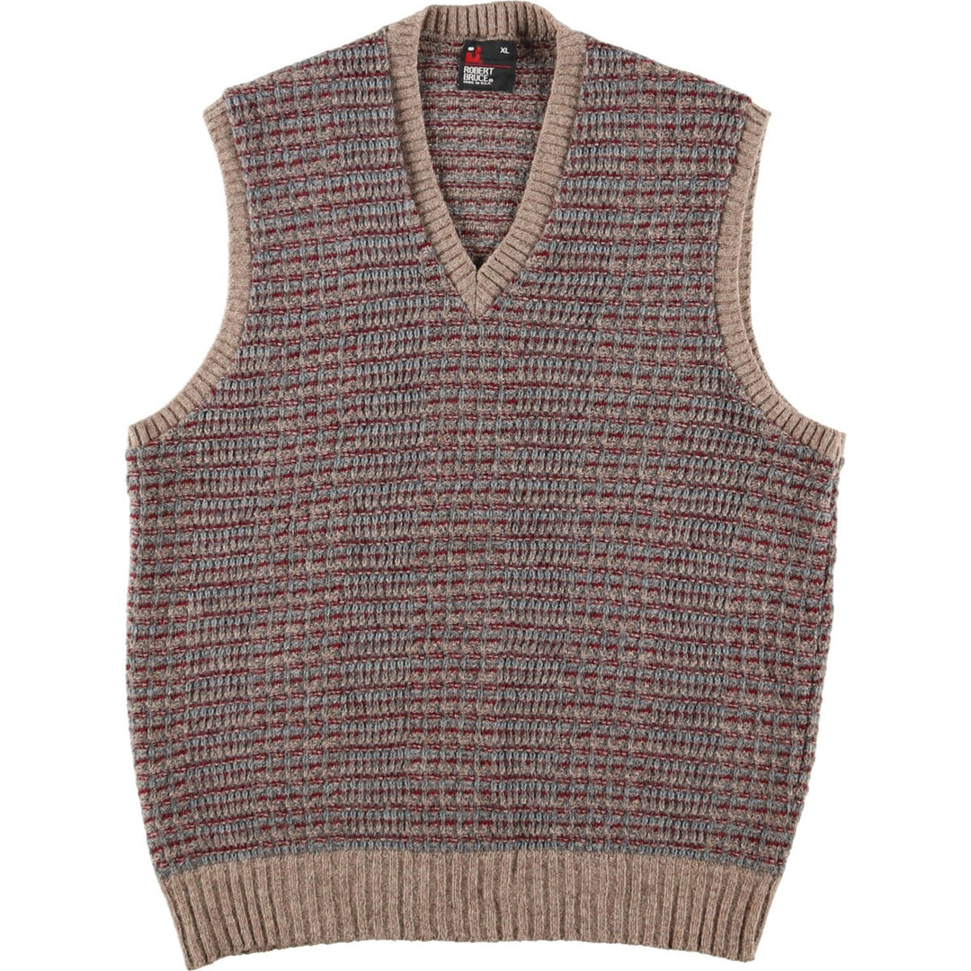 ROBERT BRUCE All-over Print V-neck Wool Knit Vest Made in USA Men's L /eaa365740