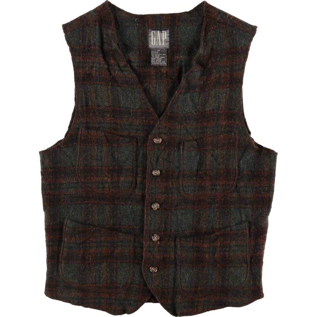 90'S GAP Old Gap Check Pattern Front Open Wool Vest Men's XS Vintage /eaa365759