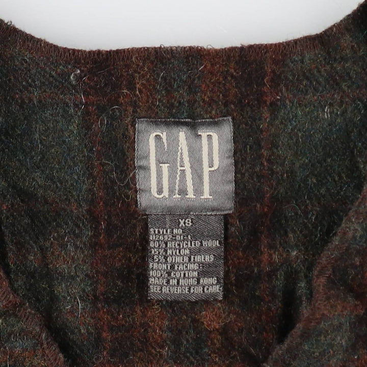 90'S GAP Old Gap Check Pattern Front Open Wool Vest Men's XS Vintage /eaa365759