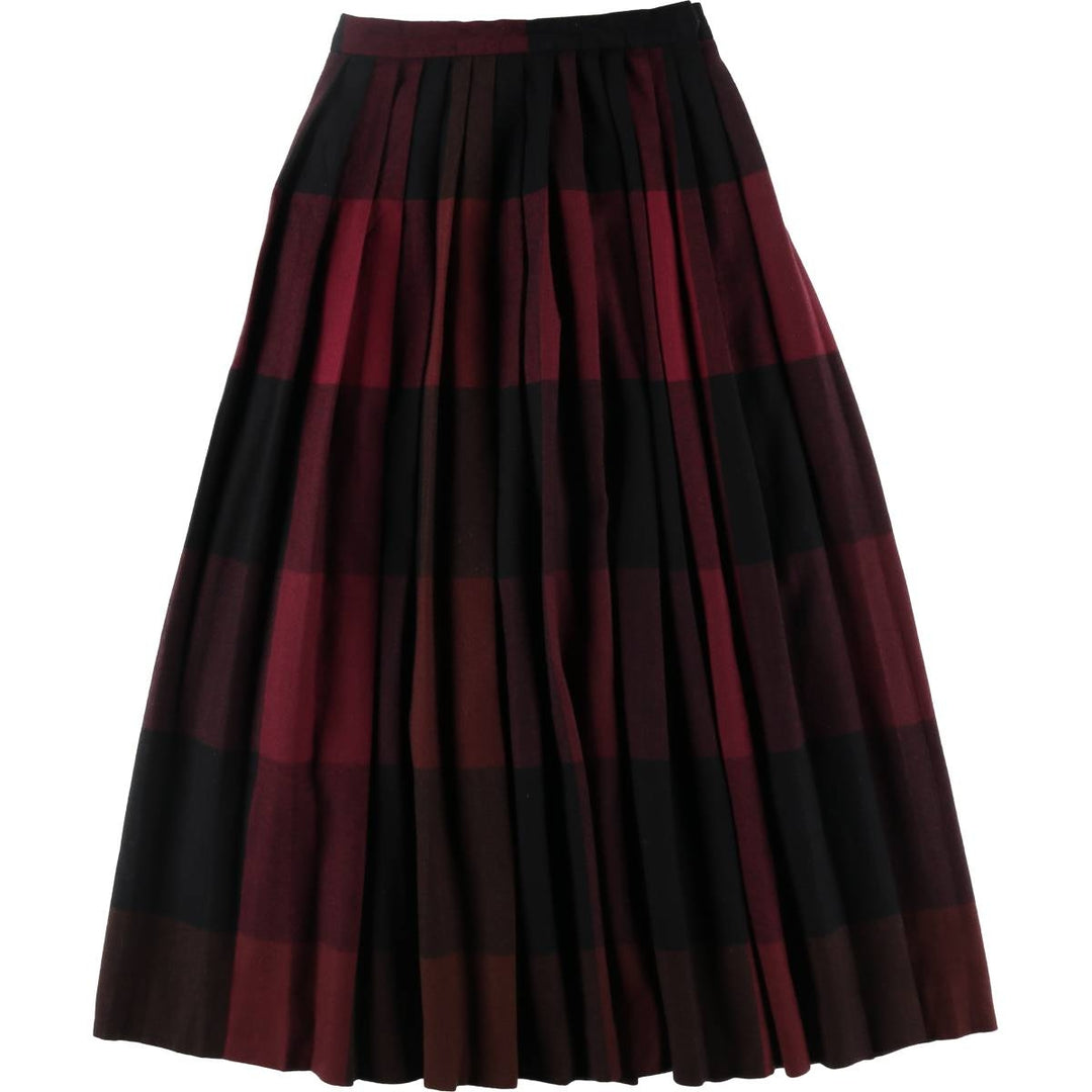 Evan-Picone Check Pattern Herringbone Wool Long Pleated Skirt Women's M Size Vintage /eaa365763