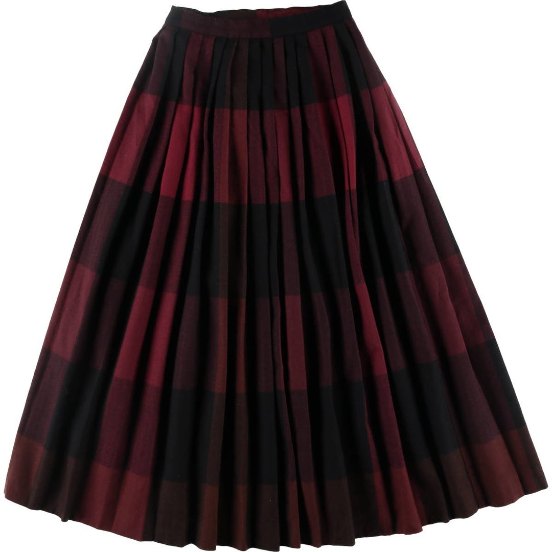 Evan-Picone Check Pattern Herringbone Wool Long Pleated Skirt Women's M Size Vintage /eaa365763