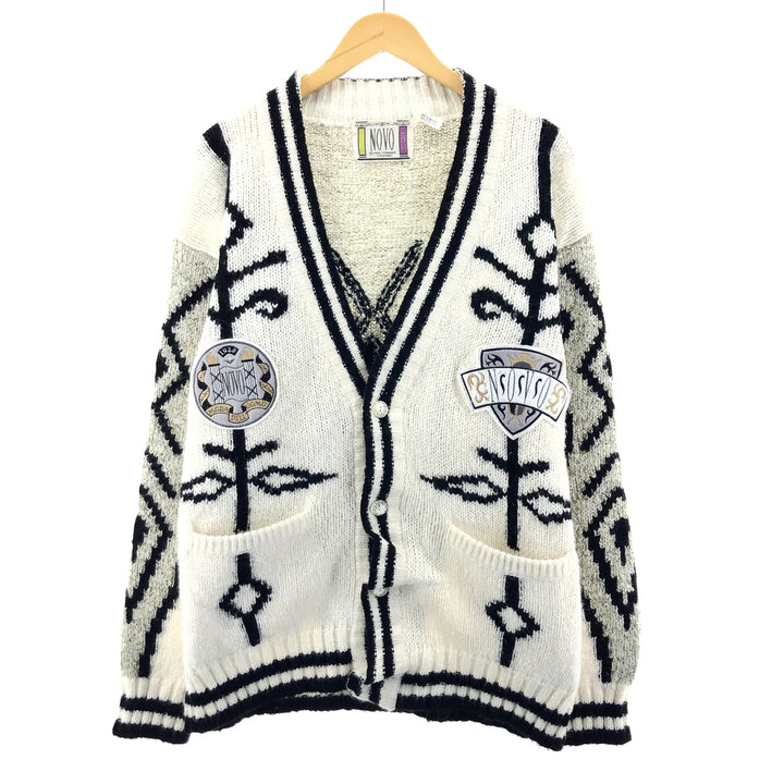 NOVO All-over pattern acrylic knit cardigan with patch, men's L /eaa365782