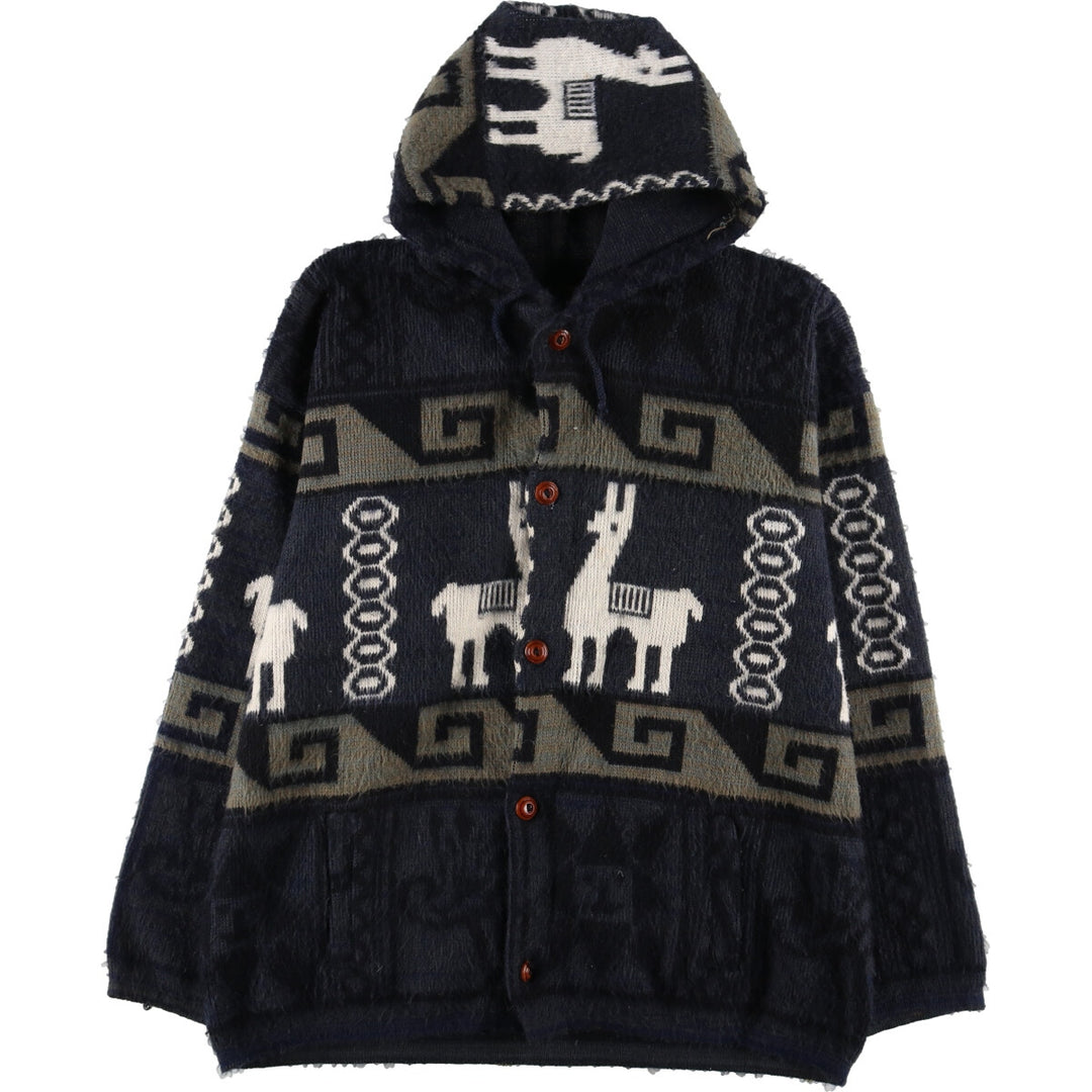 RUMINAHUI All-over Native Pattern Hooded Ecuadorian Knit Cardigan Men's XL /eaa365939