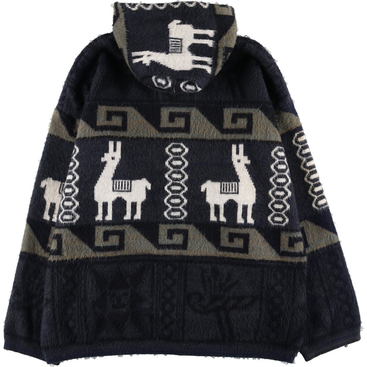 RUMINAHUI All-over Native Pattern Hooded Ecuadorian Knit Cardigan Men's XL /eaa365939