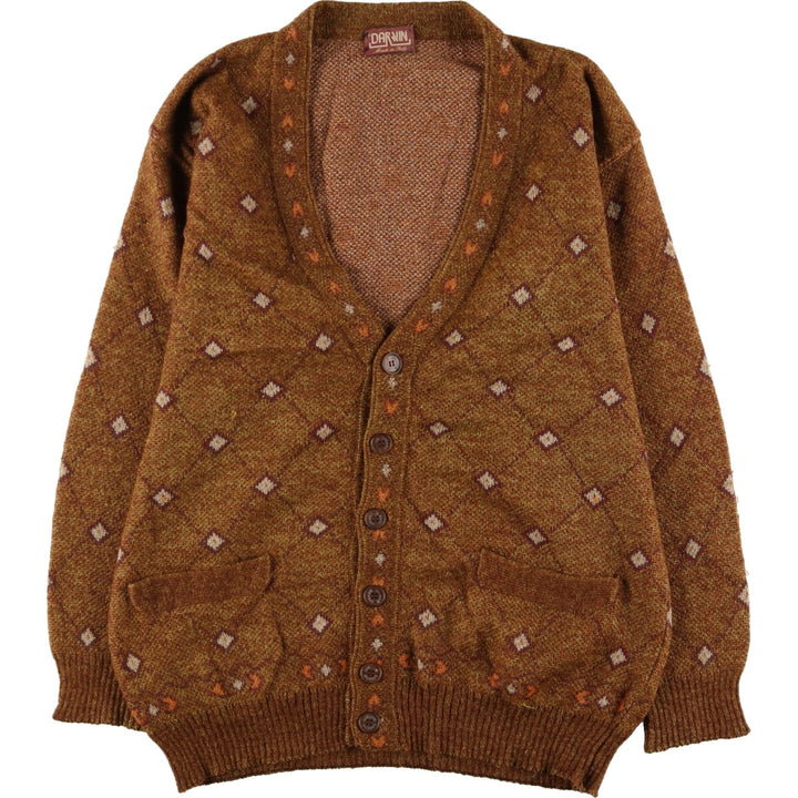 DARWIN All-over print acrylic x wool x mohair knit cardigan, made in Italy, men's L /eaa365961