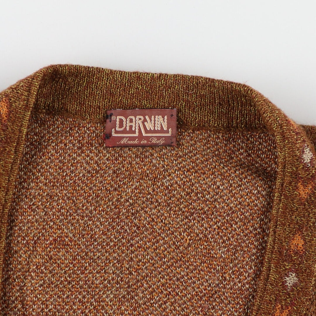 DARWIN All-over print acrylic x wool x mohair knit cardigan, made in Italy, men's L /eaa365961