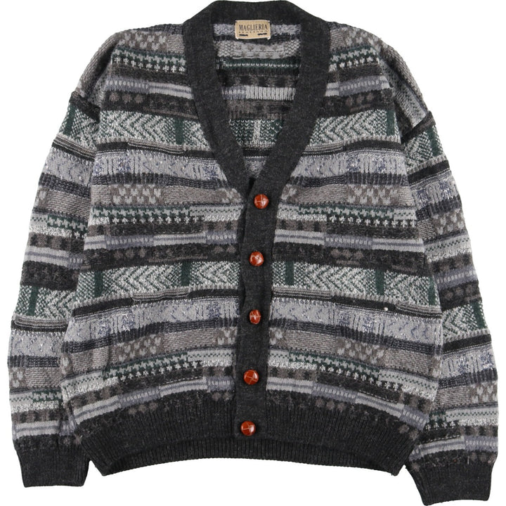 MAGLIERIA all-over print wool knit cardigan, men's L /eaa365983