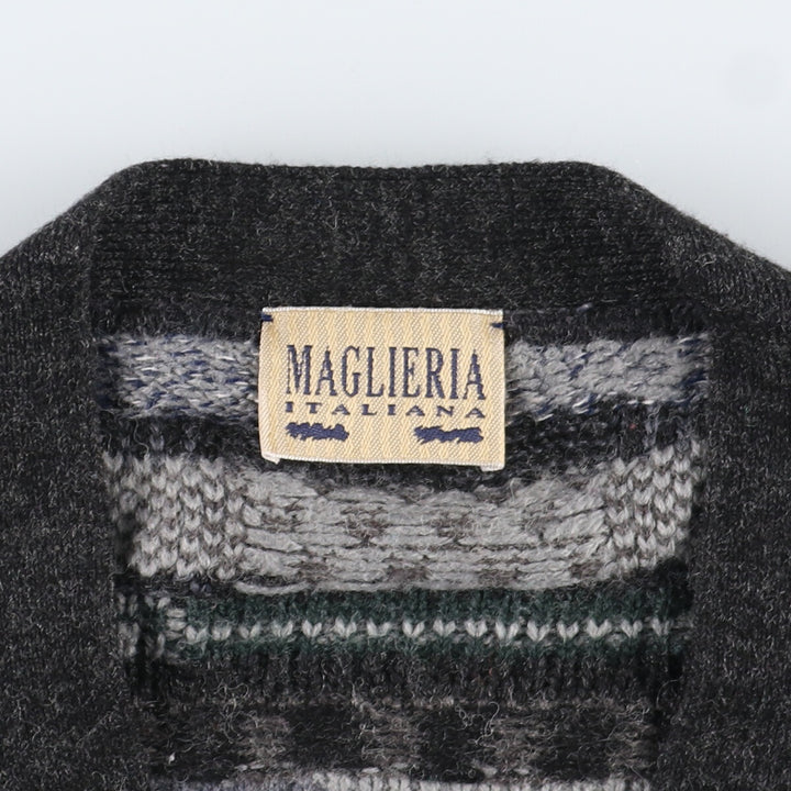 MAGLIERIA all-over print wool knit cardigan, men's L /eaa365983