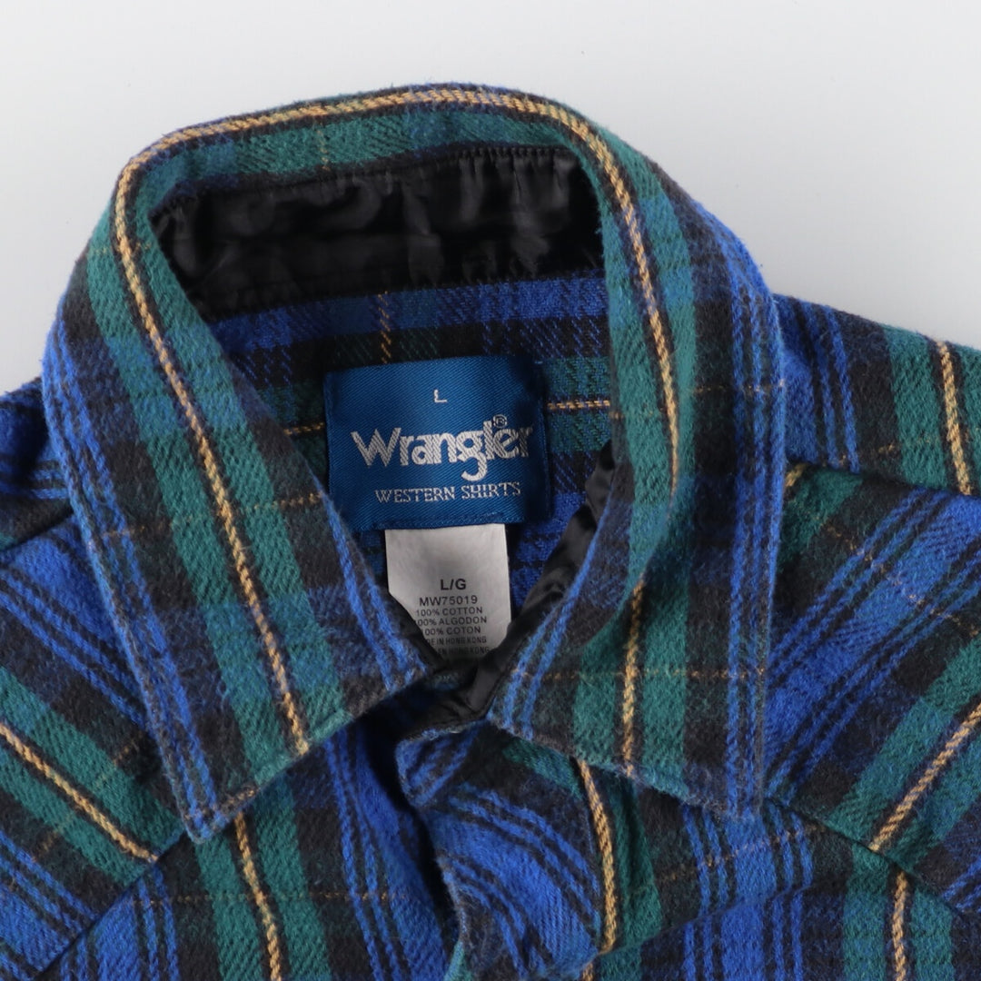 Wrangler Check Pattern Long Sleeve Heavy Flannel Shirt Men's L /eaa370032