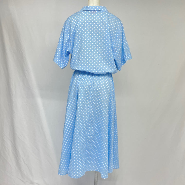 Lady Carol Dot Pattern Open Collar Short Sleeve Flare Dress Women's L /eaa370228