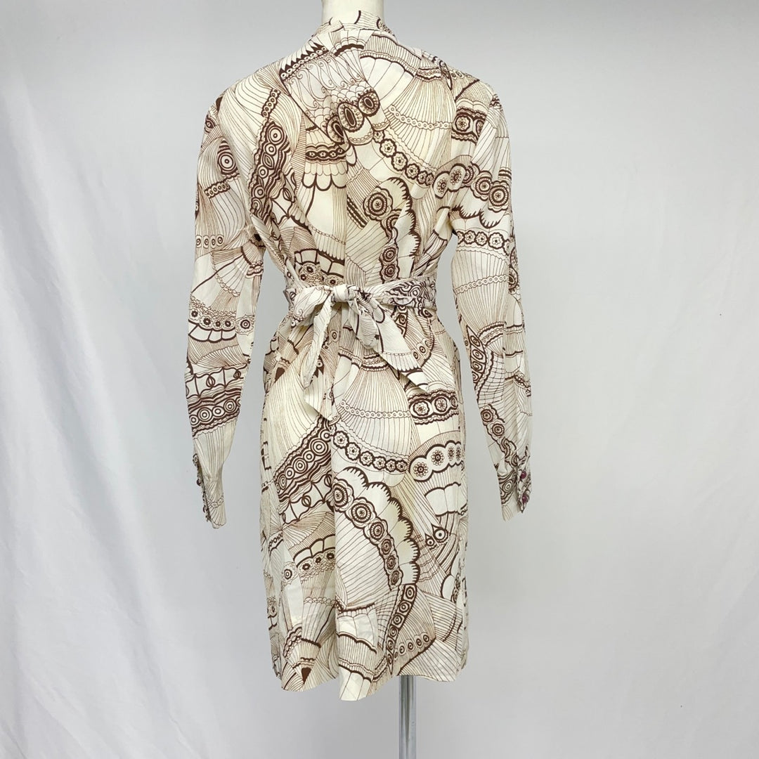 70'S UNKNOWN all-over print long sleeve tight dress women's M vintage /eaa370234