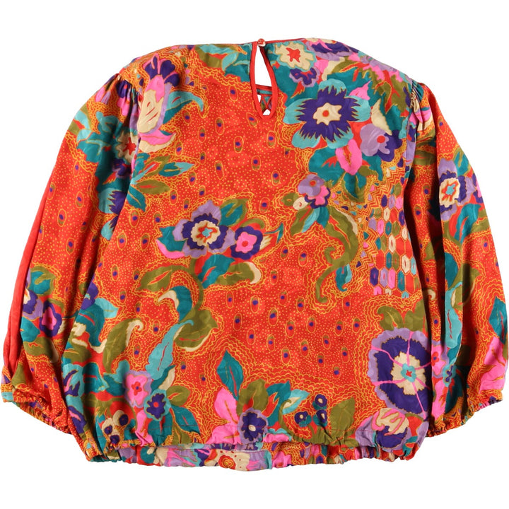 70'S all-over print silk 3/4 sleeve top women's M vintage /eaa371808