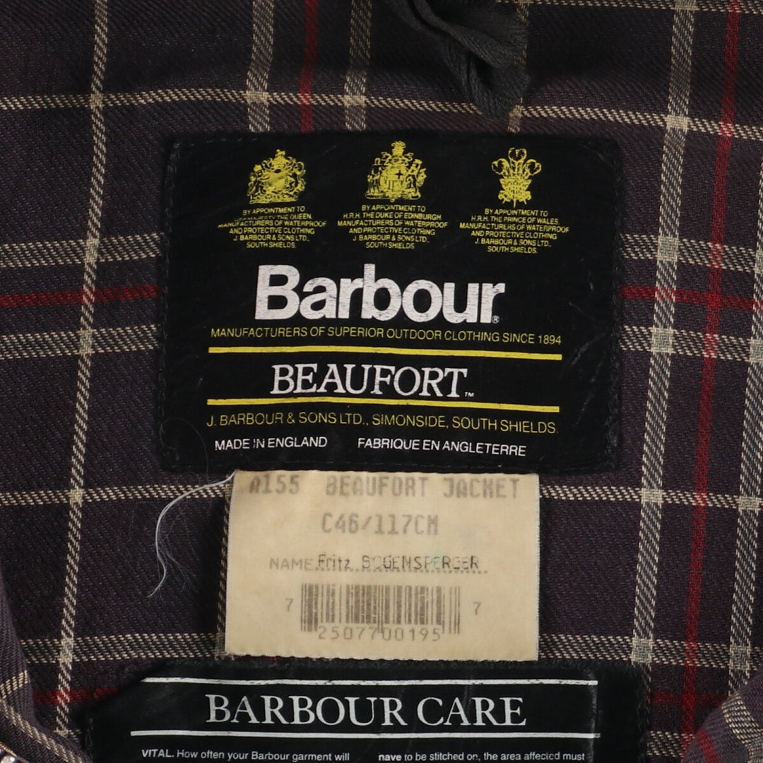 90'S Barbour BEAUFORT 3 Warrant Oiled Hunting Jacket Made in England C46 Men's XL /eaa372649