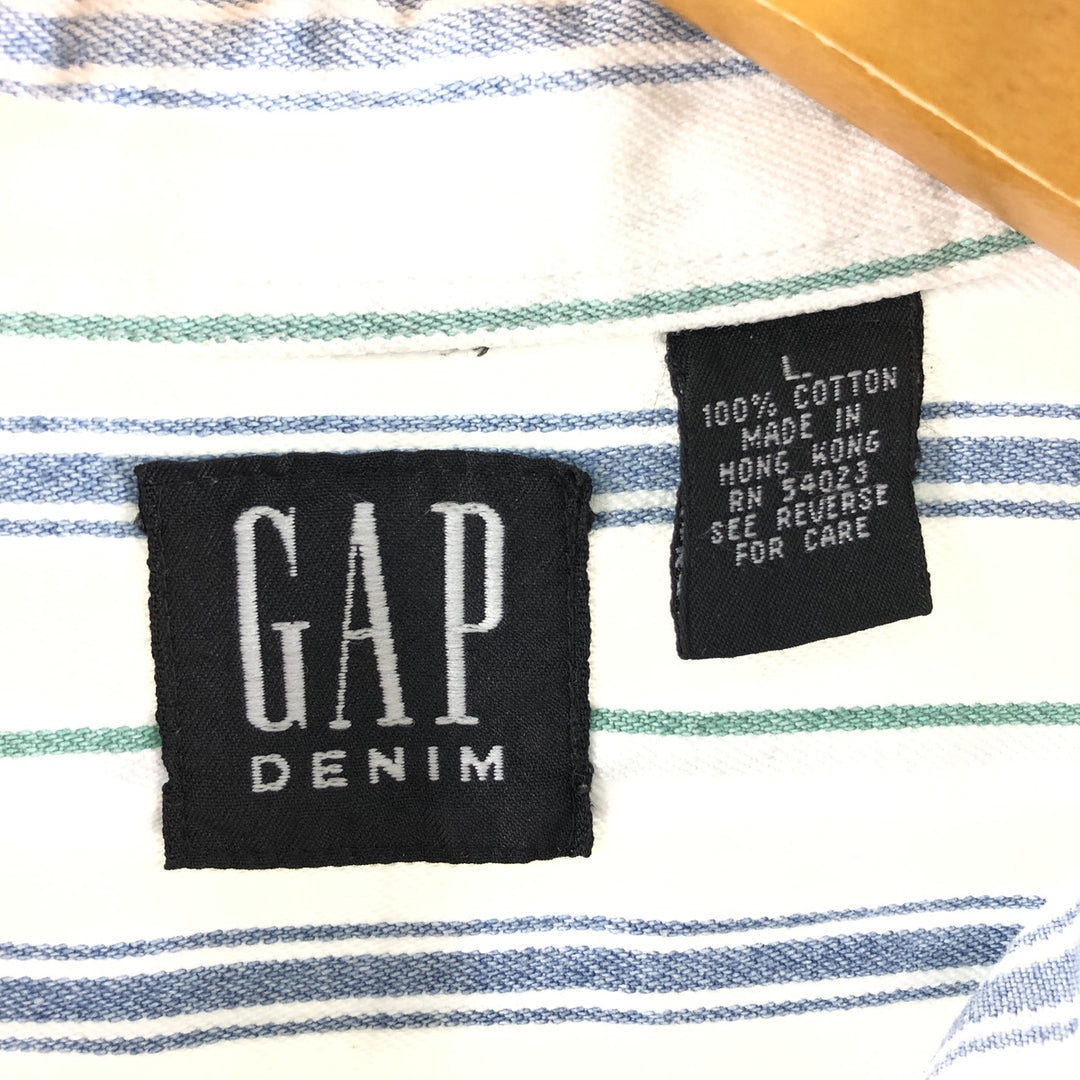 90'S GAP DENIM Old GAP Stripe Pattern Long Sleeve Button Down Denim Shirt Men's XL Vintage /eaa373820