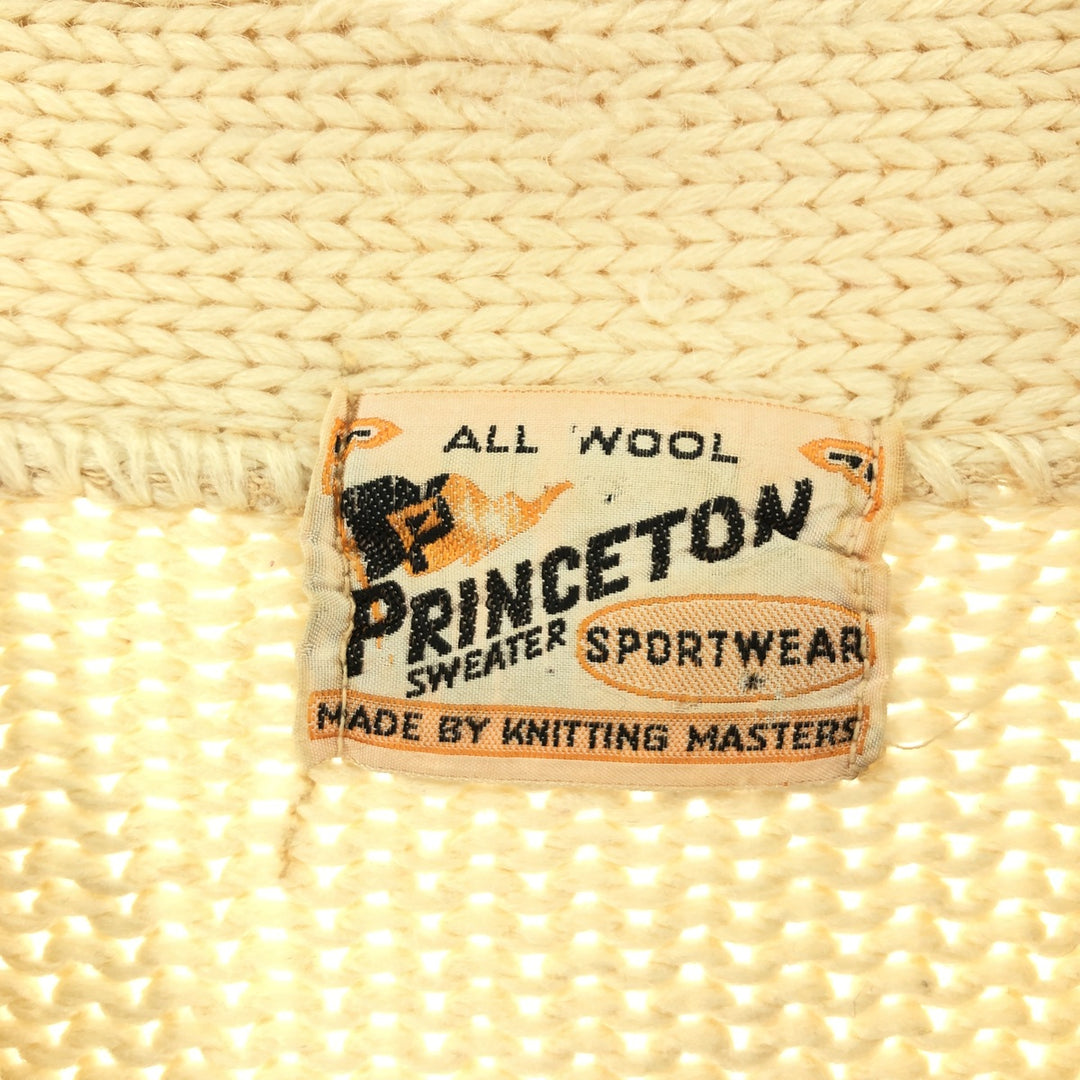 ~60'S PRINCETON SWEATER wool lettered knit cardigan men's M vintage /eaa374942