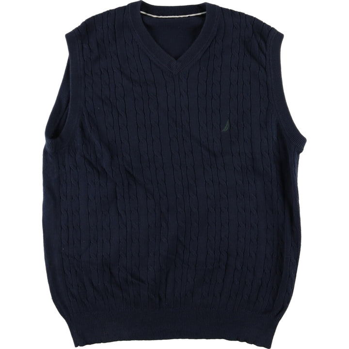 NAUTICA Cable Knit V-Neck Cotton Knit Vest Men's L /eaa374957