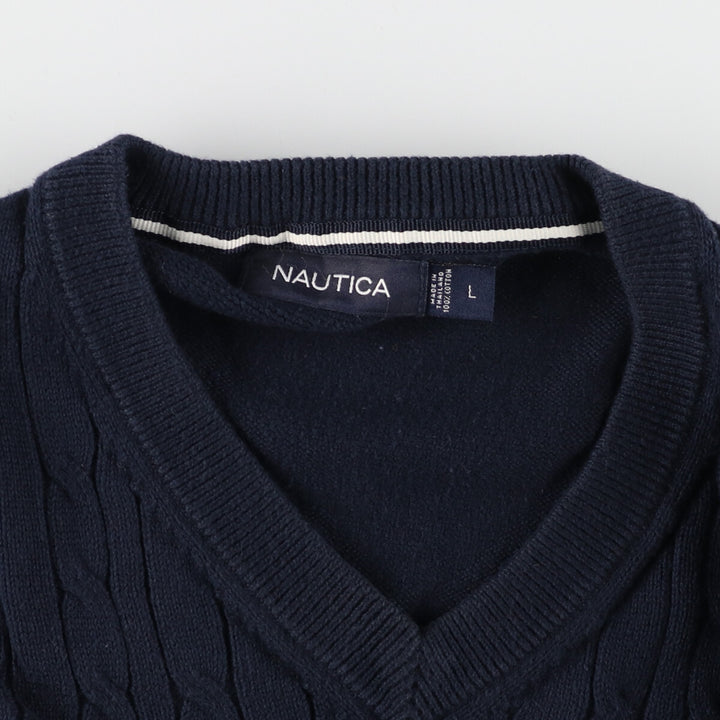 NAUTICA Cable Knit V-Neck Cotton Knit Vest Men's L /eaa374957