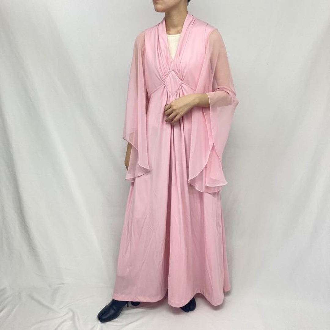 70'S UNKNOWN V-neck flared sleeve maxi length flared dress made in USA women's L vintage /eaa375023