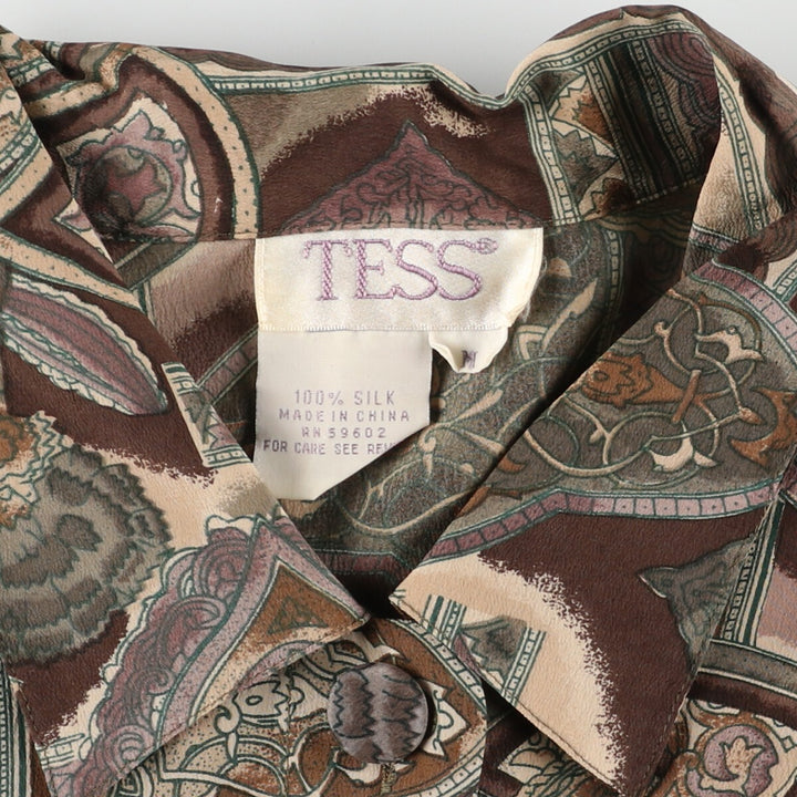 TESS all-over print long sleeve silk blouse ladies L /eaa375097