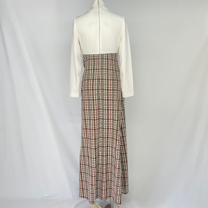 70'S UNKNOWN Check Pattern Maxi Length Long Sleeve Dress Women's M Vintage /eaa375399