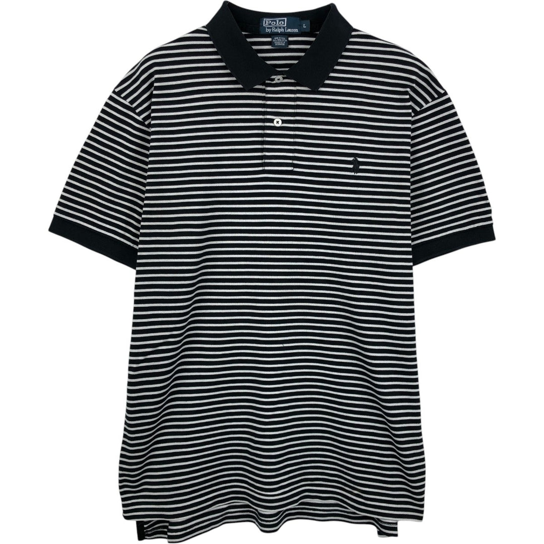 Ralph Lauren POLO by Ralph Lauren short sleeve striped polo shirt, men's size L Pima Cotton black type Vintage Second Hand