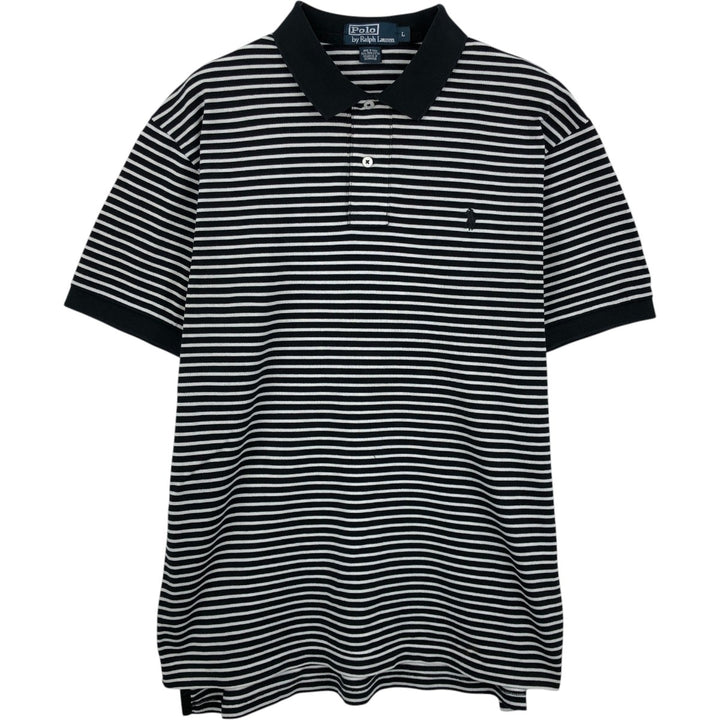 Ralph Lauren POLO by Ralph Lauren short sleeve striped polo shirt, men's size L Pima Cotton black type Vintage Second Hand