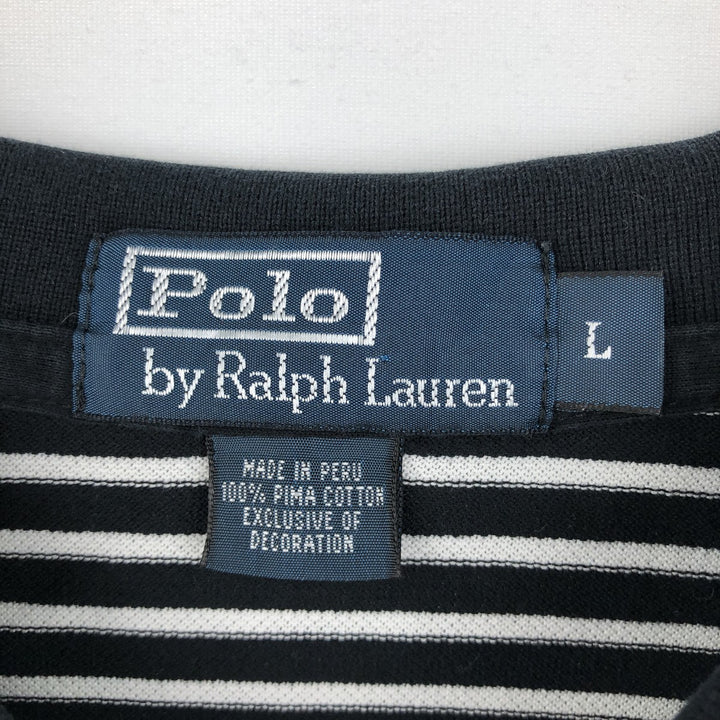 Ralph Lauren POLO by Ralph Lauren short sleeve striped polo shirt, men's size L Pima Cotton black type Vintage Second Hand