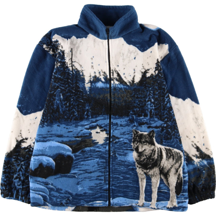 Resort Stop Wolf Pattern Fleece Jacket Men's XL /eaa375883