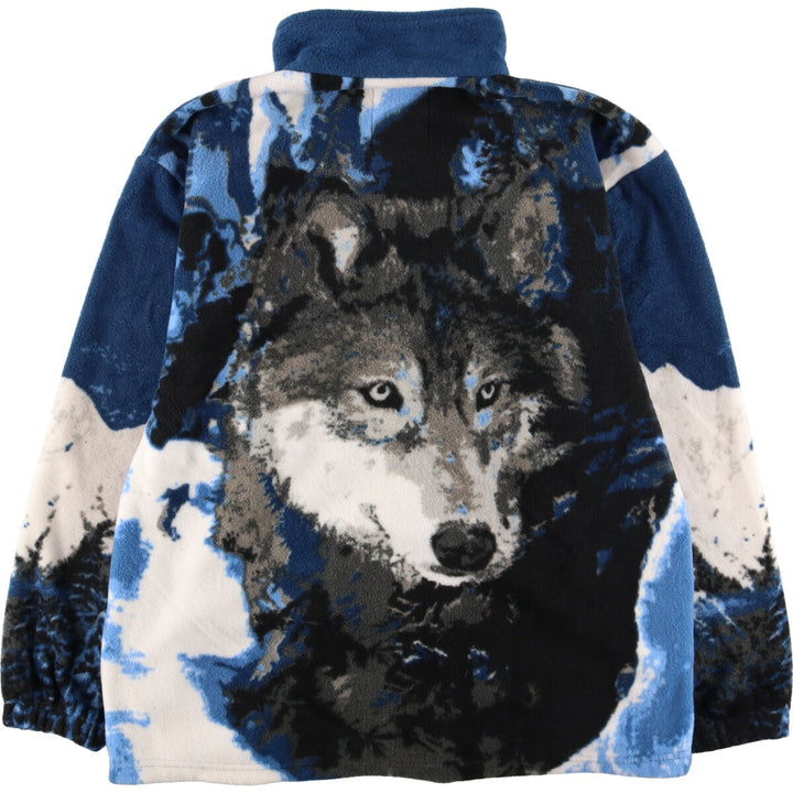 Resort Stop Wolf Pattern Fleece Jacket Men's XL /eaa375883