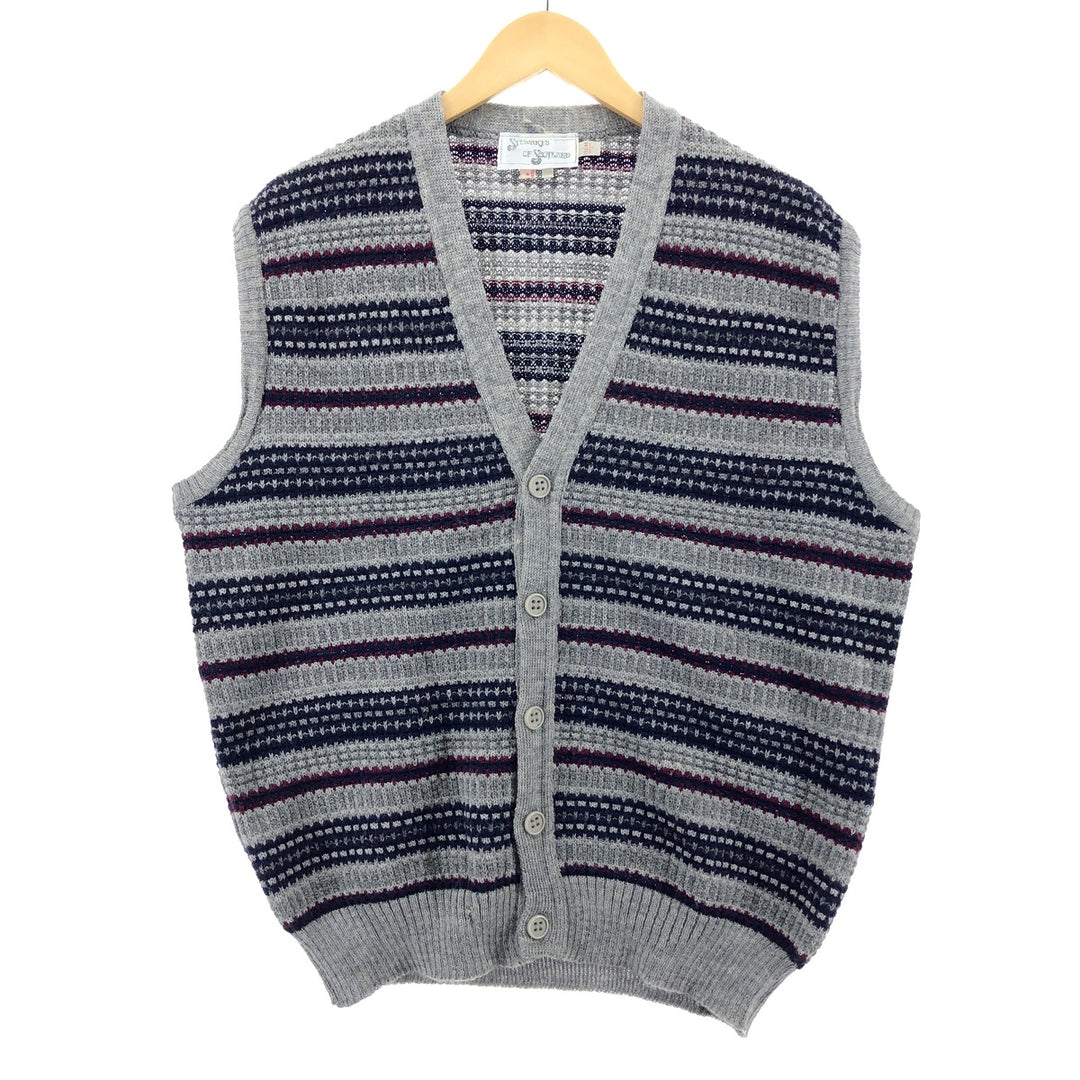 STEWARTS OF SCOTLAND Border Pattern Front Open Wool Knit Vest Made in England Men's L /eaa376595