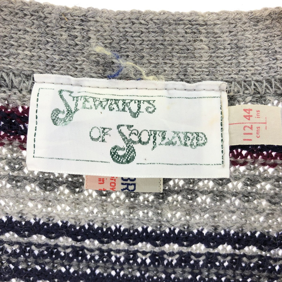 STEWARTS OF SCOTLAND Border Pattern Front Open Wool Knit Vest Made in England Men's L /eaa376595