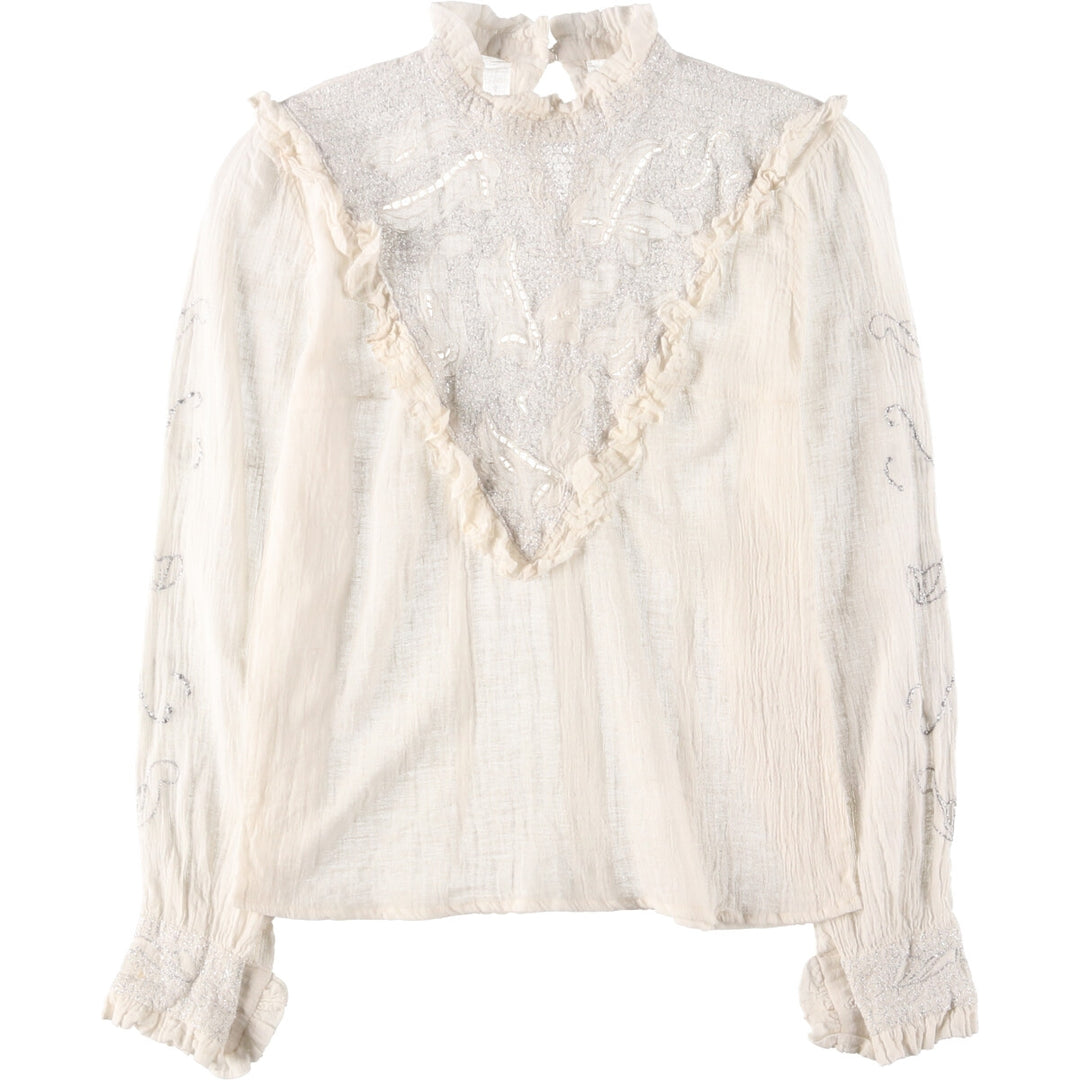 Cutwork embroidery long sleeve pullover blouse for women M /eaa376790