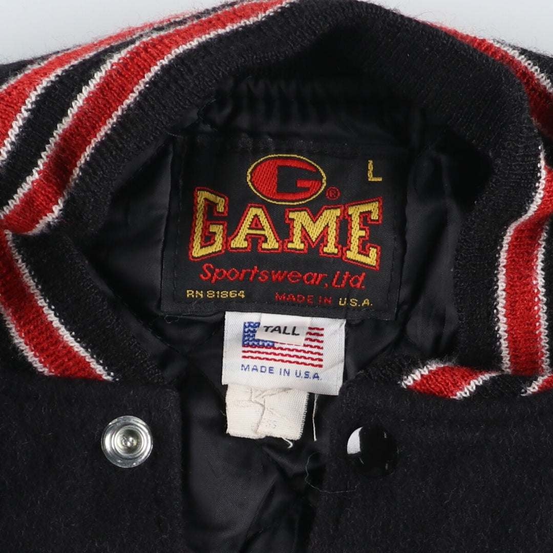 90'S GAME SPORTSWEAR Back Patch Leather Sleeve Wool Stadium Jacket Award Jacket Varsity Jacket Made in USA Men's XL /eaa377626