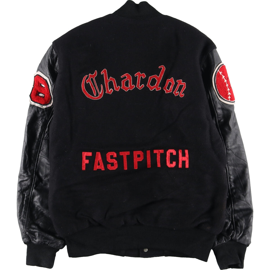 HOLLOWAY Wool Leather Sleeve Varsity Jacket with Back Embroidery and Sleeve Patches, Award Jacket, Varsity Jacket, Made in USA, Men's L /eaa377628