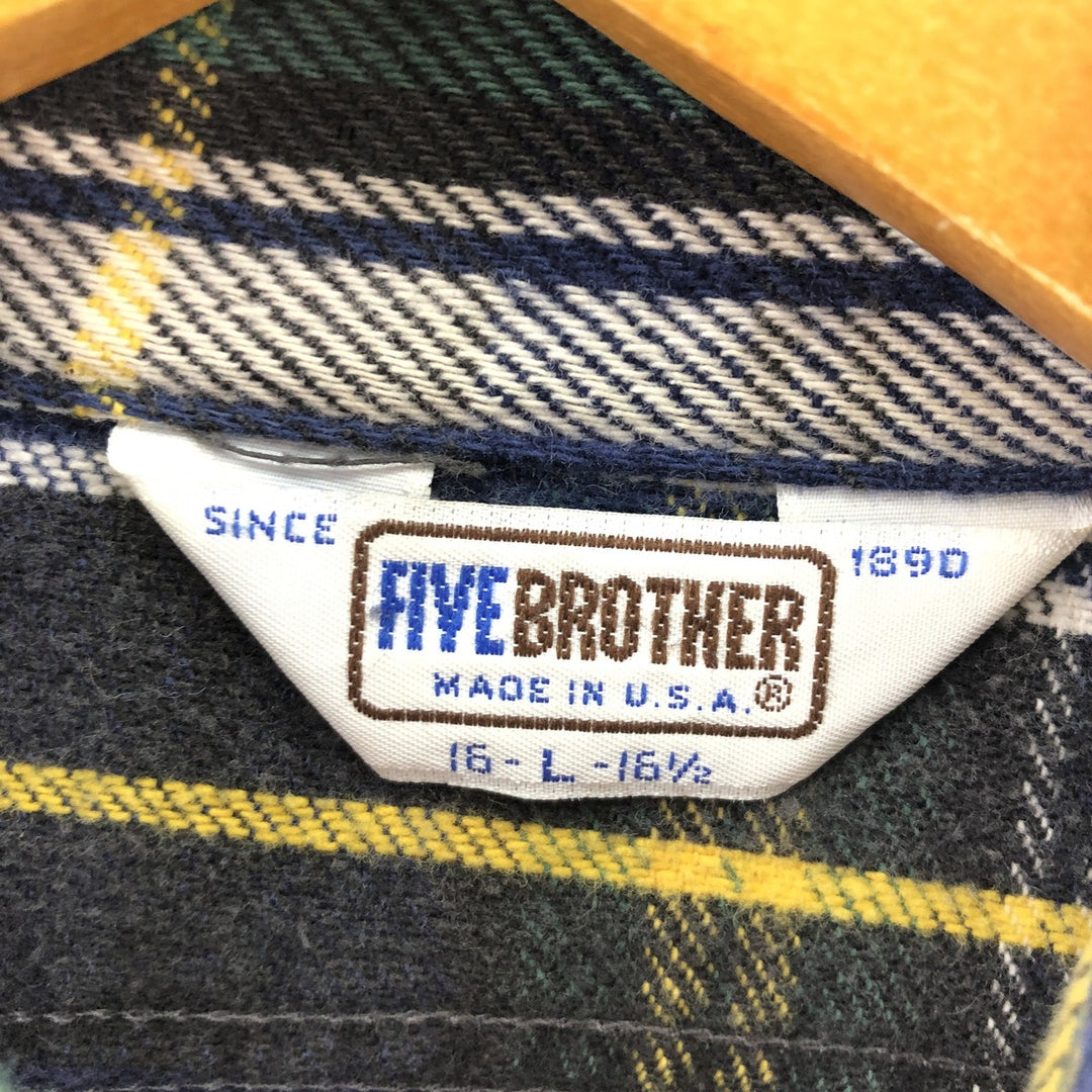 80'S Five Brother Check Pattern Long Sleeve Heavy Flannel Shirt Made in USA Men's L Vintage /eaa377895