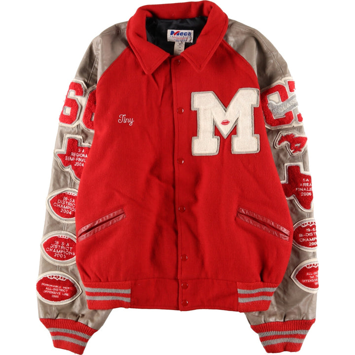 Big size Meca sleeve patch, collared, leather sleeve wool varsity jacket, award jacket, varsity jacket, made in USA, men's XXXL /eaa378386
