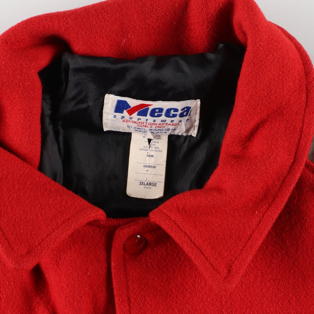 Big size Meca sleeve patch, collared, leather sleeve wool varsity jacket, award jacket, varsity jacket, made in USA, men's XXXL /eaa378386