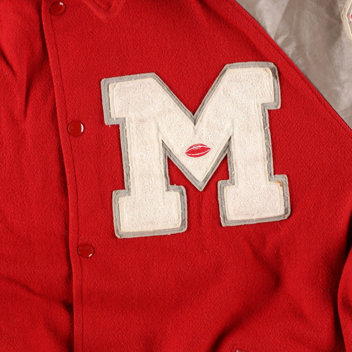 Big size Meca sleeve patch, collared, leather sleeve wool varsity jacket, award jacket, varsity jacket, made in USA, men's XXXL /eaa378386